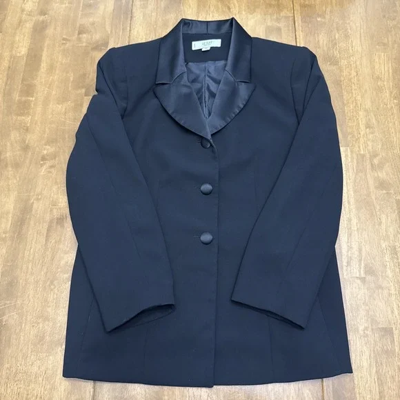 Le Suit satin blazer pant suit set women's 14P petite black 2 piece formal event - Picture 4 of 16